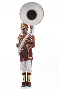 Bandmaster playing a sousaphone