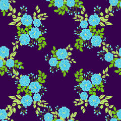 Obraz na płótnie Canvas Seamless folk pattern in small wild flowers. Country style millefleurs. Floral meadow background for textile, wallpaper, pattern fills, covers, surface, print, gift wrap, scrapbooking, decoupage.