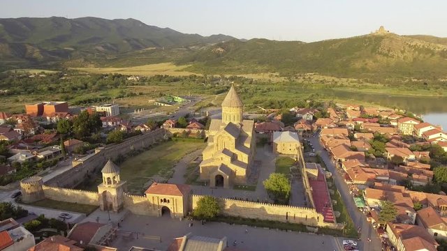 Aerial view of Svetitskhoveli cathedral in Mtskheta, Georgia.
