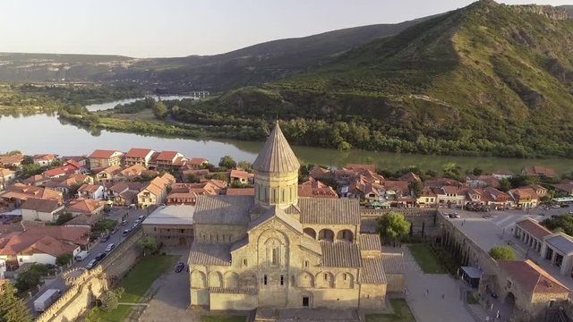 Aerial view of Svetitskhoveli cathedral in Mtskheta, Georgia.
