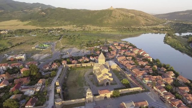 Aerial view of Svetitskhoveli cathedral in Mtskheta, Georgia.