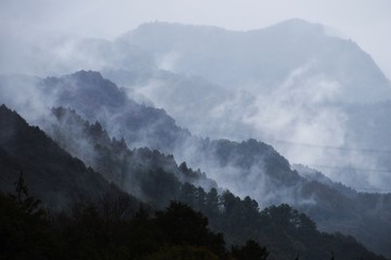 霧の山並み