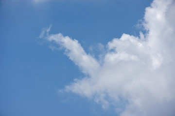 青空と雲「空想・雲のモンスター（鼻が伸びはじめたモンスターのイメージ）」嘘をつく、ごまかす、自慢、天狗になるなどのイメージ