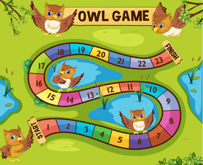 Obraz na płótnie Canvas Boardgame template with owls in background