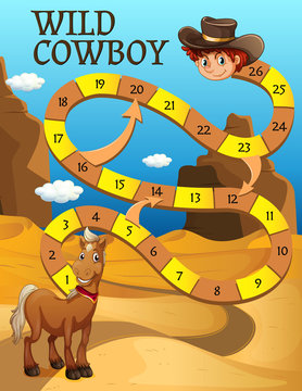 Boardgame template with horse in desert