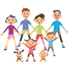 深呼吸をする三世代家族