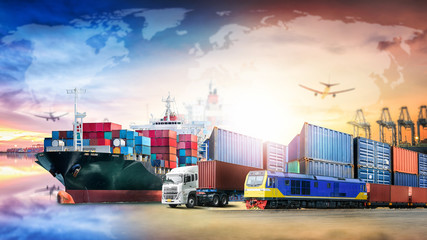 Global business logistics import export background and container cargo transport concept