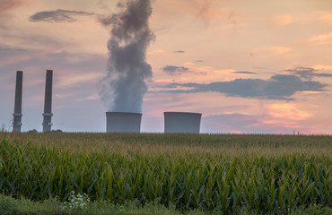 Power plant emits smoke as the day turns to dusk at Martins Creek Power Plant in Harmony, New...