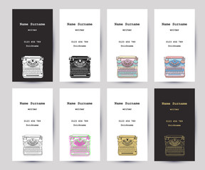 Set of business cards with hand drawn vintage typewriter
