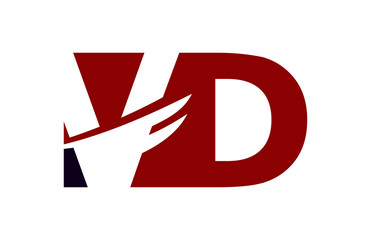 VD Red Negative Space Square Swoosh Letter Logo