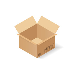 Empty cardboard box opened isolated on transparent white background - eps10 vector illustration