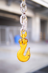 Closeup of old hook metal chain links rusty hook