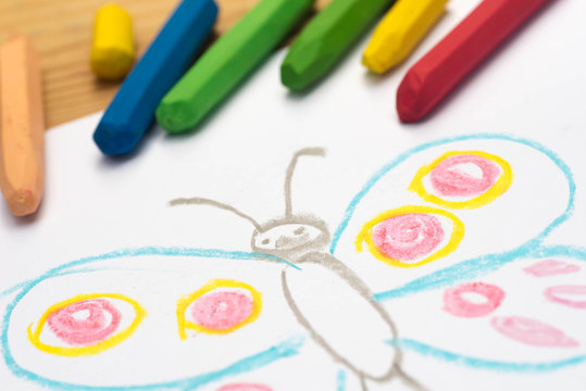 child drawing, butterfly  , selective focus