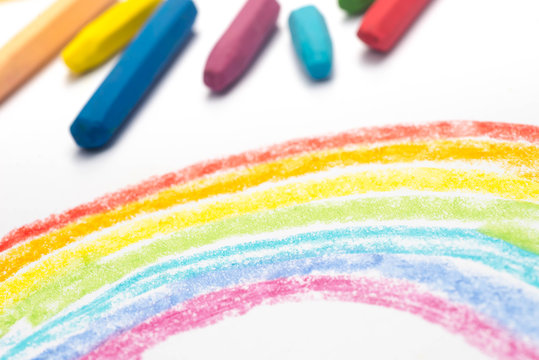 child drawing, rainbow  , selective focus