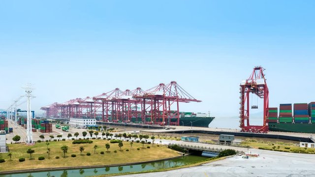 time lapse of container terminal, port of ningbo zhoushan, China 