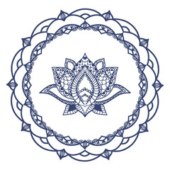 Hand drawn Lotus with mandala. Oriental ornaments for greeting card, invitation, yoga poster, coloring book.