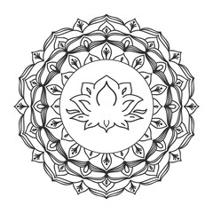 Hand drawn Lotus with mandala. Oriental ornaments for greeting card, invitation, yoga poster, coloring book.