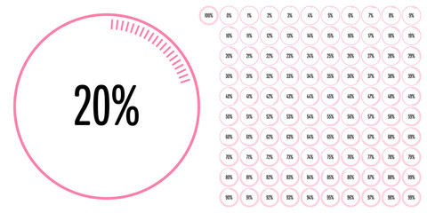 Set of circle percentage diagrams from 0 to 100 ready-to-use for web design, user interface (UI) or infographic - indicator with pink