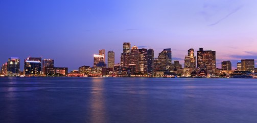 Boston skyline illuminated at night, USA