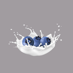 Blueberry and milk splash , 3d vector icon