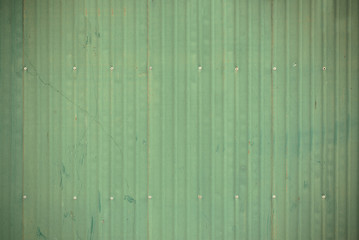 green corrugated metal wall or fence.