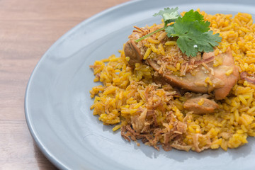 Chicken Biryani with rice and sauce. halal food (Khao Mok Gai)