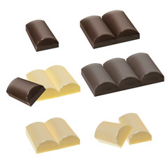 Set of chocolate pieces, milk chocolate,white chocolate