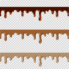 Set of melted chocolate,peanut butter,caramel seamless borders