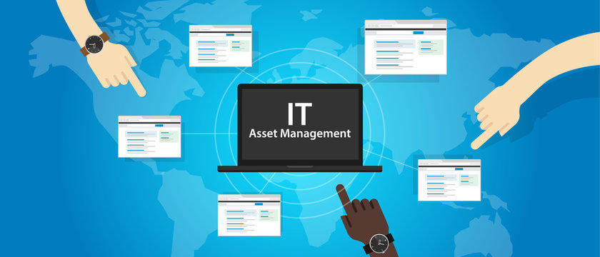 IT Asset Management or ITAM concept of managing information technology resources in company such as hardware software
