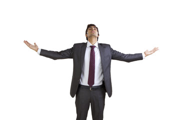 Business executive enjoying with arms outstretched