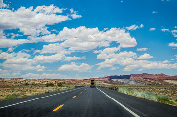 Deserted road in Arizona. The territory of the Navajo reservation