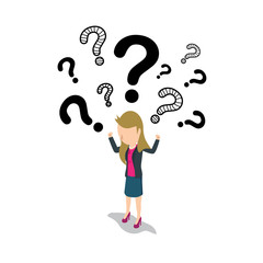 business women standing with questions mark