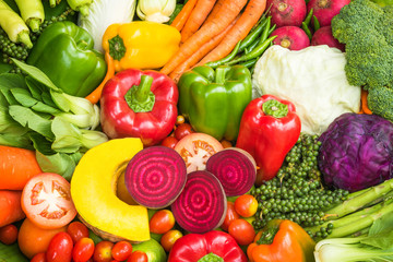 Different fresh fruits and vegetables for eating healthy