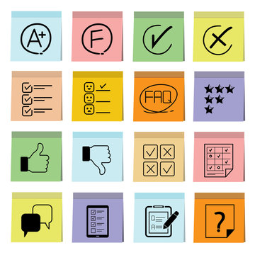 vote and questionnaire in sticky note paper icons