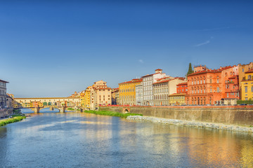 Beautiful panoramic view of the Arno River and the town of Renaissance Italy - Florence. Italy.