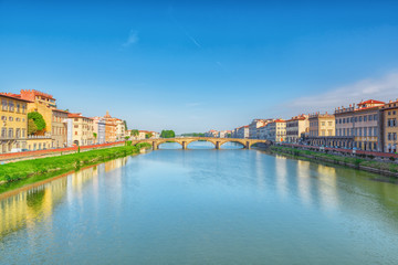 Beautiful panoramic view of the Arno River and the town of Renaissance Italy - Florence. Italy.