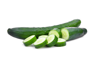 green fresh japanese cucumber, suhyo or zucchini isolated on white background, healthy vegetables