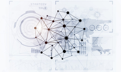 Lines and dots as networking idea drawn on white background