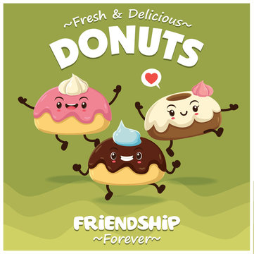 Vintage donuts poster design with vector donuts character.