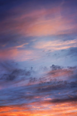 Pink, red, purple and orange clouds in the sky