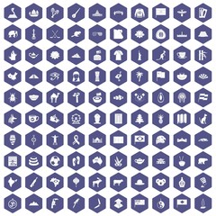 Fototapeta na wymiar 100 landmarks icons hexagon purple