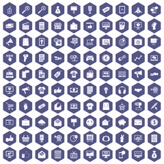 Fototapeta na wymiar 100 internet marketing icons hexagon purple