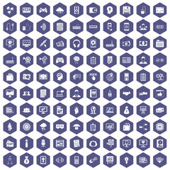 Fototapeta na wymiar 100 IT business icons hexagon purple