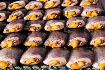 Dry fish with fish eggs.