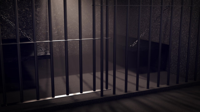 3D Render of locked prisoncell for two person with beds.