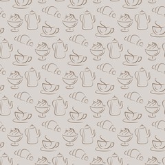 Seamless pattern with coffee and croissant. Coffee background