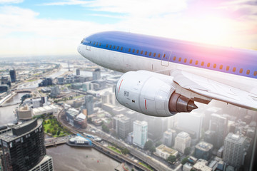 Airliner in sky. Mixed media