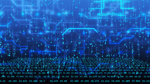 3D cyberspace with blue digits and hi-tech lines