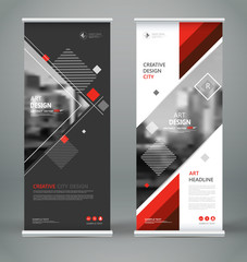 Abstract blurb font. Patch brochure cover design, roll up info banner frame, ad flyer text or title sheet model set. Hi tech vector front page. Brand flag with city art board. Red triangle figure icon