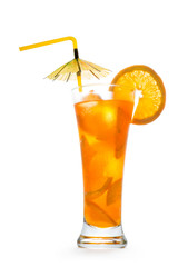 Bright orange cocktail into high glass